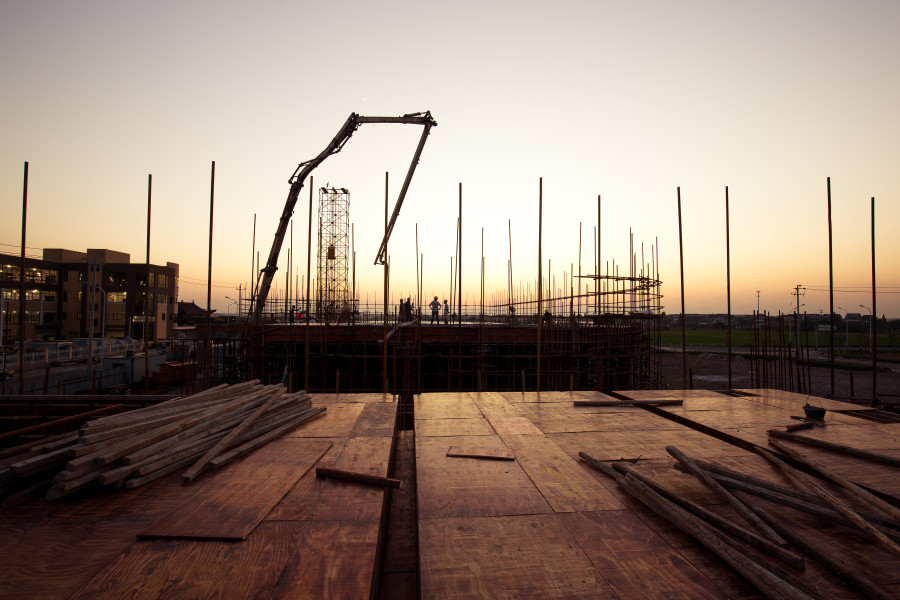 Construction site at sunset