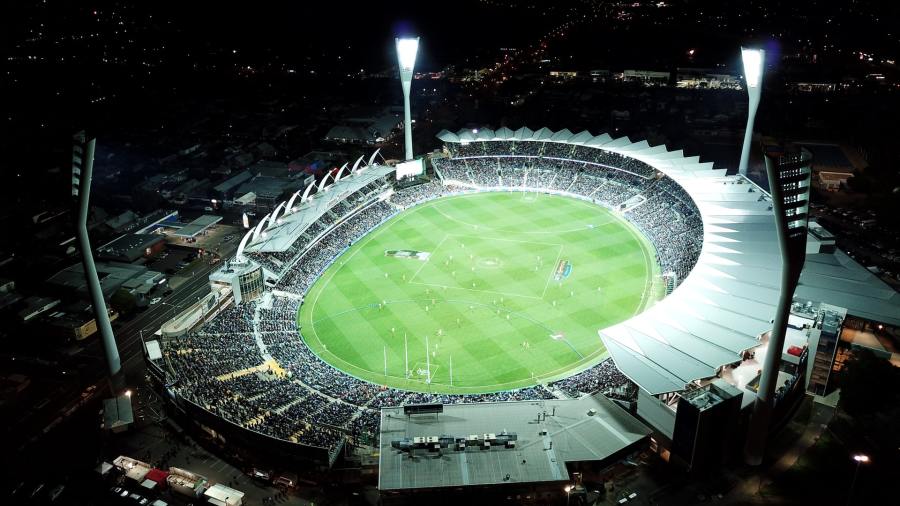 Aerial view of stadium and Australian Football League match
