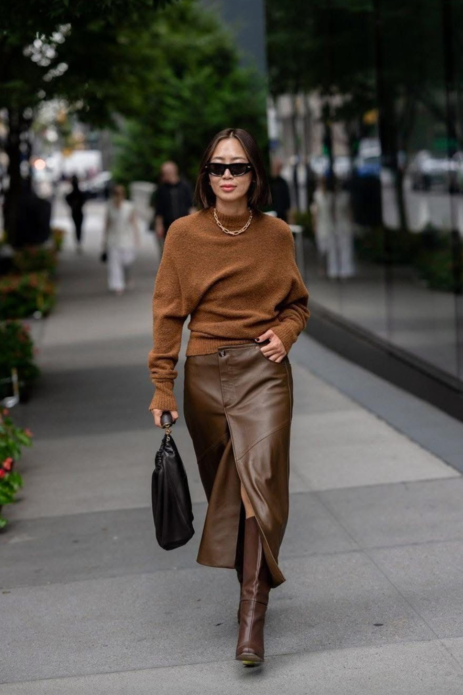 chinese dress ladies Trendy Leather Midi Skirt | Women's Skirts
