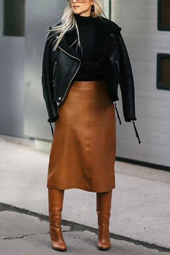 John Lewis Leather Midi Skirt, Black, 8