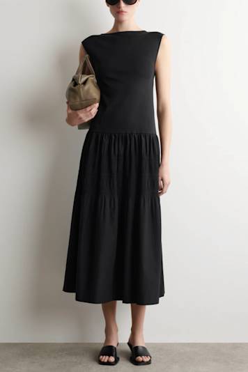 anessa satin shirred midi dress in navy Reiss Anessa Gathered Satin Midi-Dress