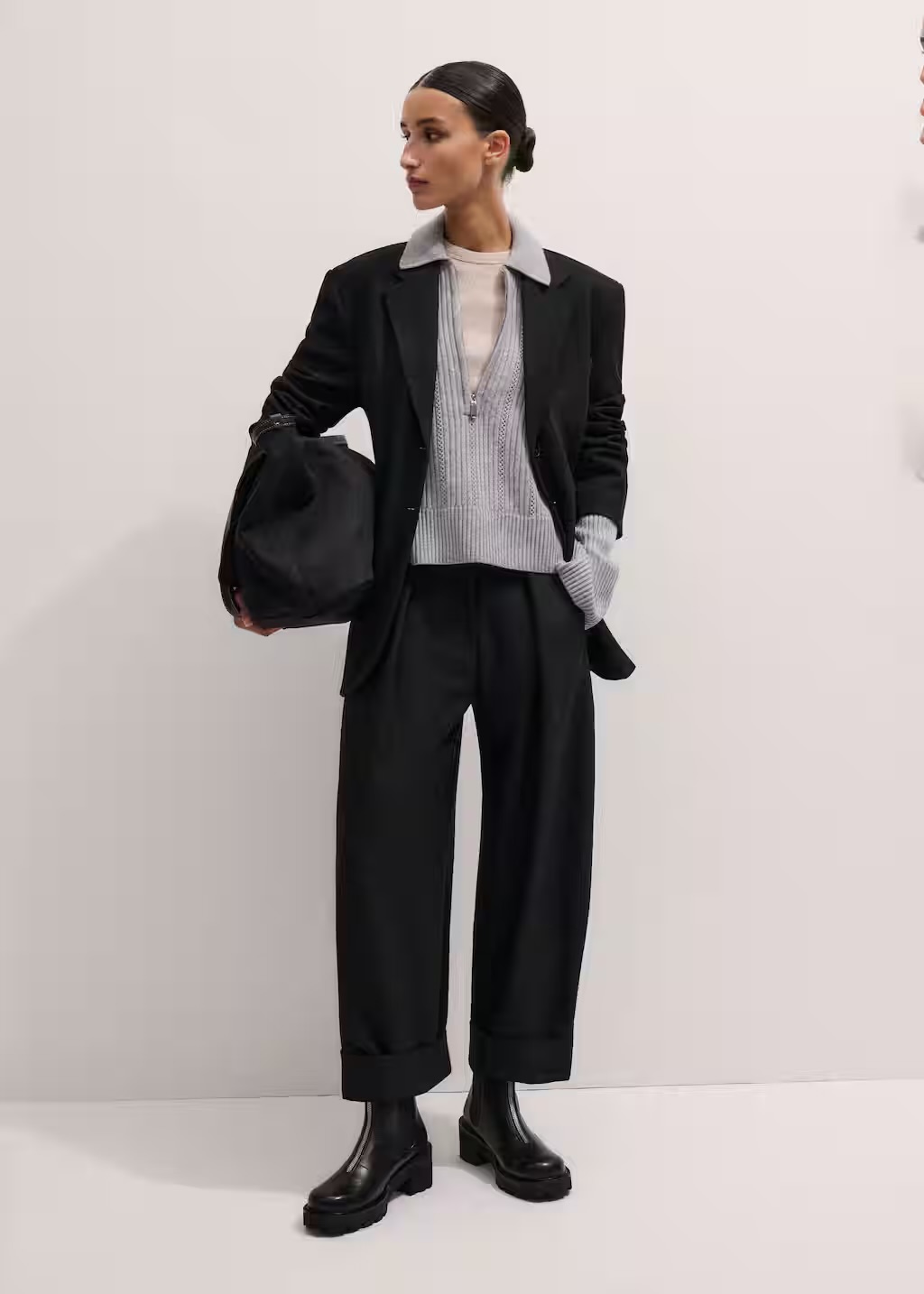 Reiss Elise Wool-Blend Topstitch Woven Shirt in Navy