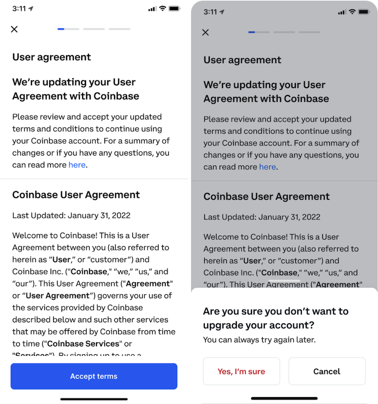 user agreement coinbase