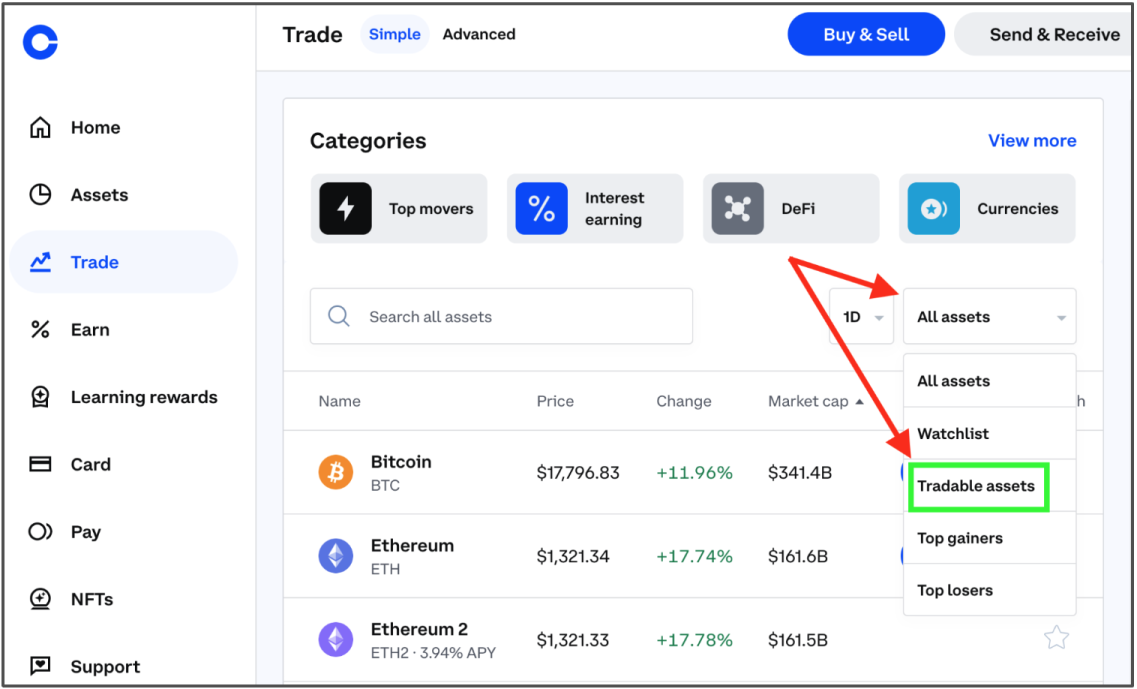 tradable assets on coinbase