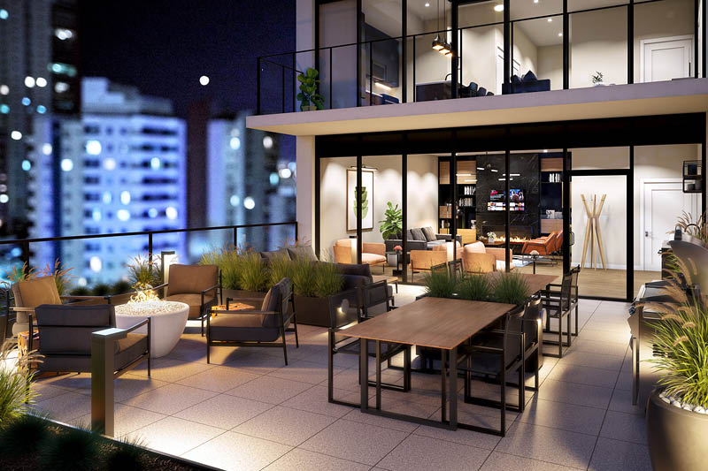 Q Condos - Terrace and Lounge Rendering