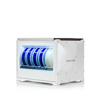 Ultimaker S5 Material Station auto-material switching 6-spool prefeeder for up to 24 7 3D printing productivity.