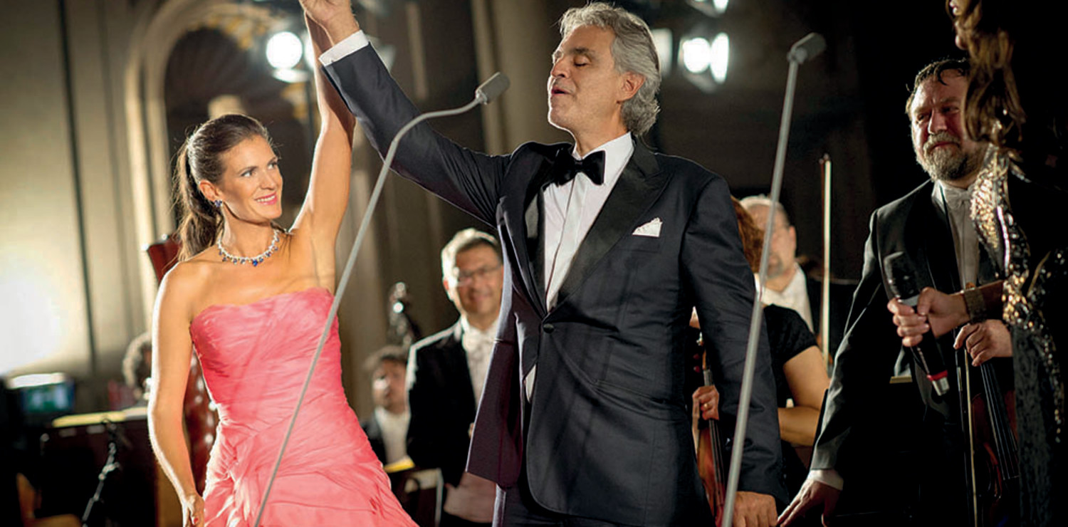 andrea bocelli with his wife veronica, during Celebrity Fight Night in Italy