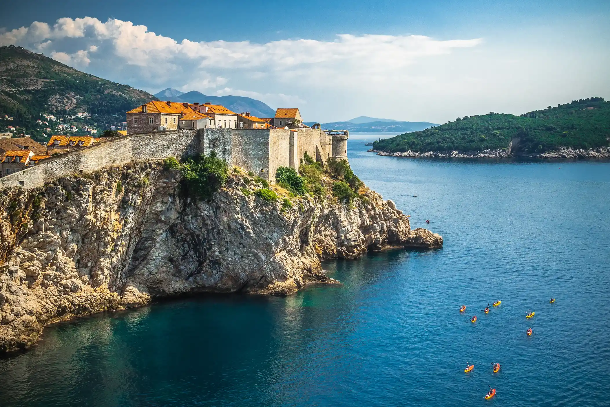Old fort walls with ocean view in Dubrovnik, Croatia.