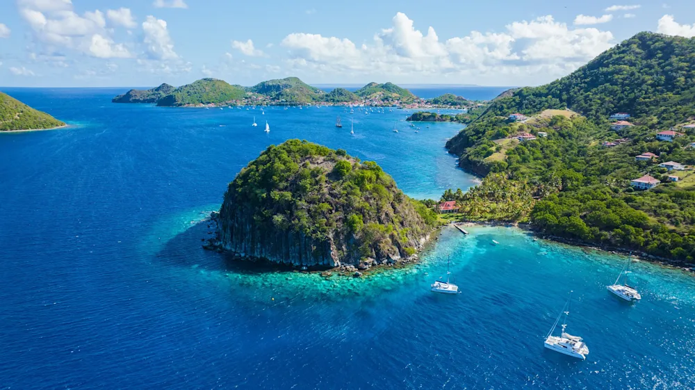 Wooded islands and turquoise water in Guadeloupe