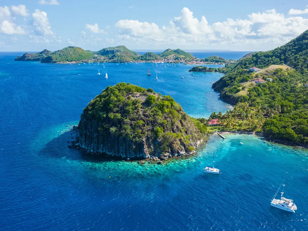Wooded islands and turquoise water in Guadeloupe