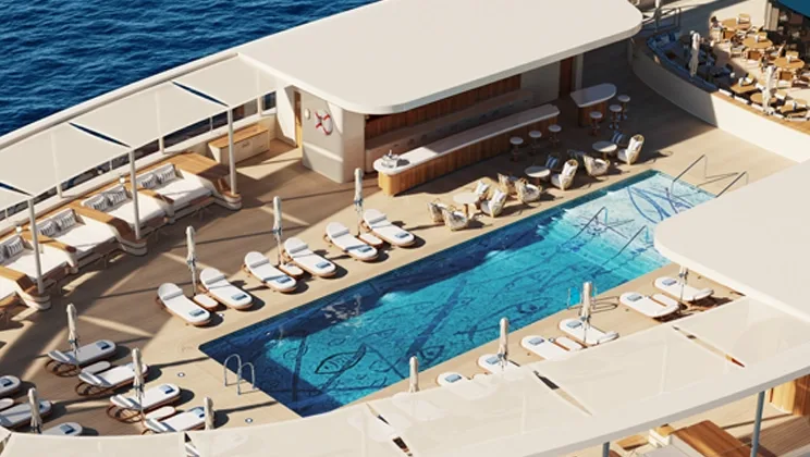 Aerial view of the Four Seasons Yacht pool deck