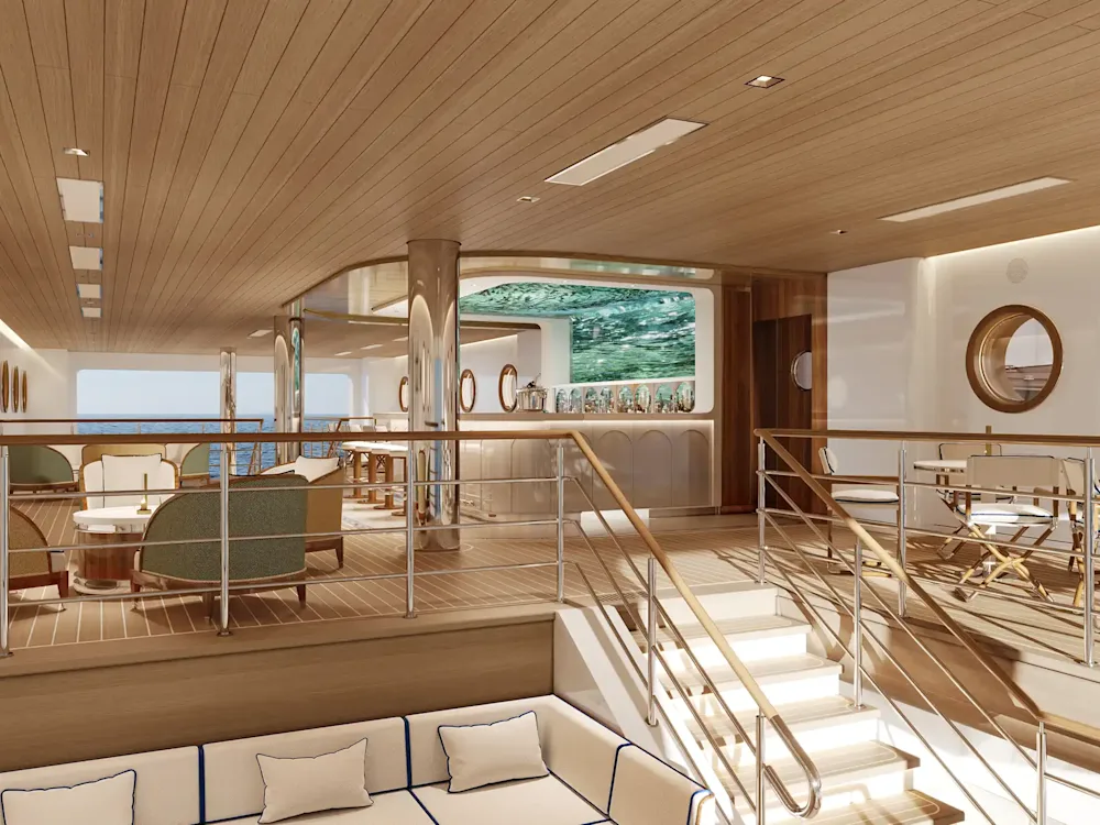 A lounge on Four Seasons I opening towards the marina