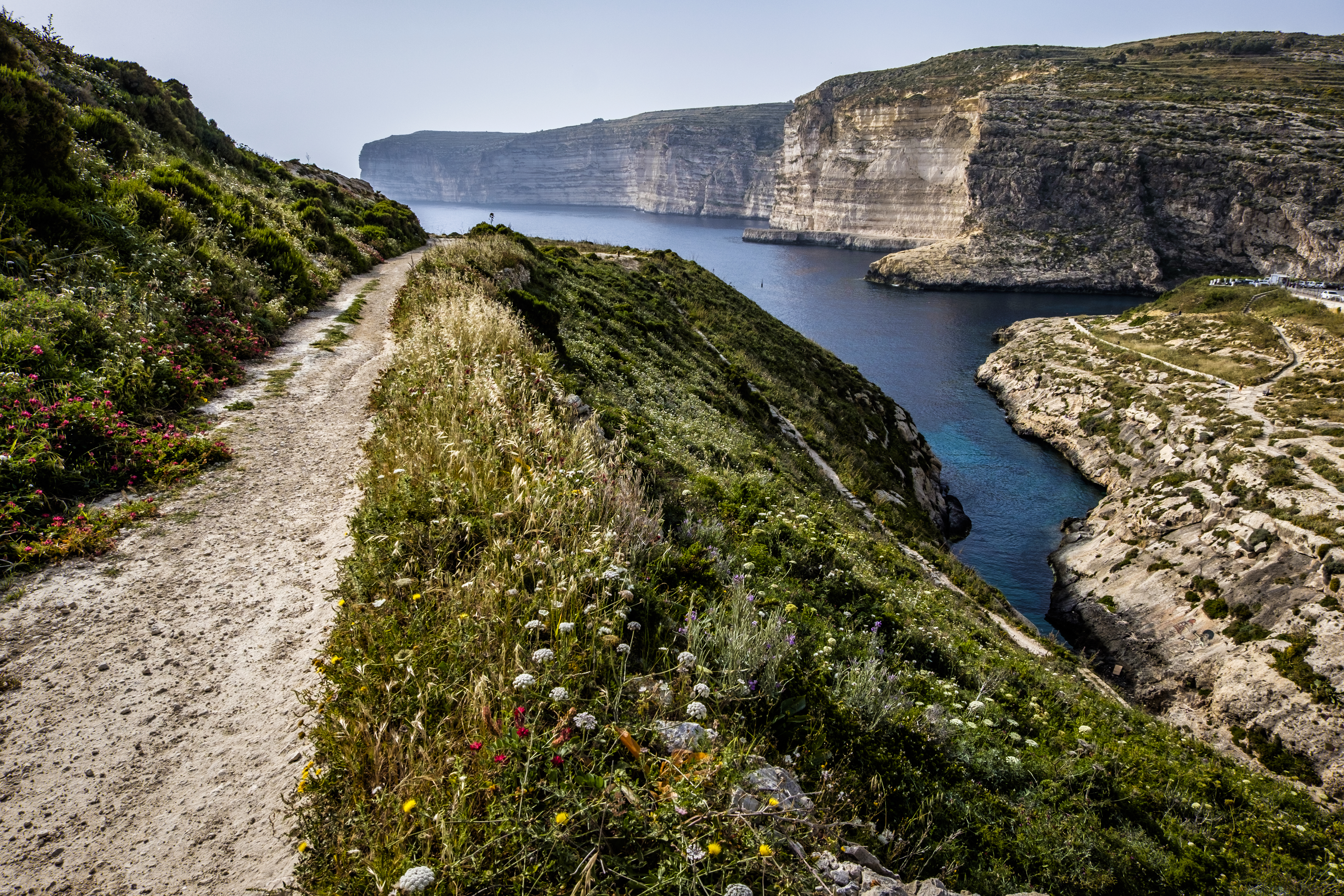 Hiking Path and cliffs in Gozo, Malta.