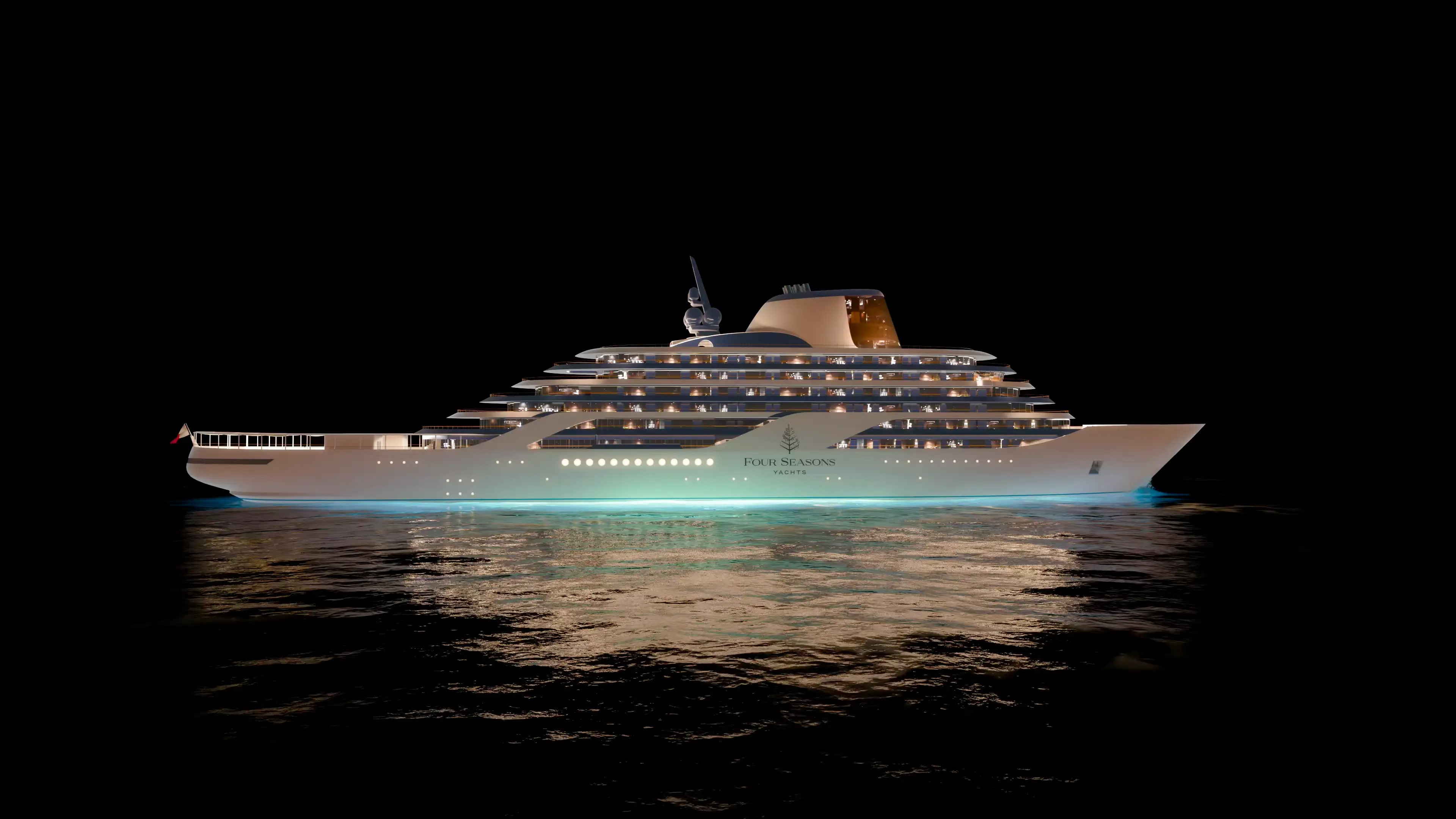 Yacht in the sea at night
