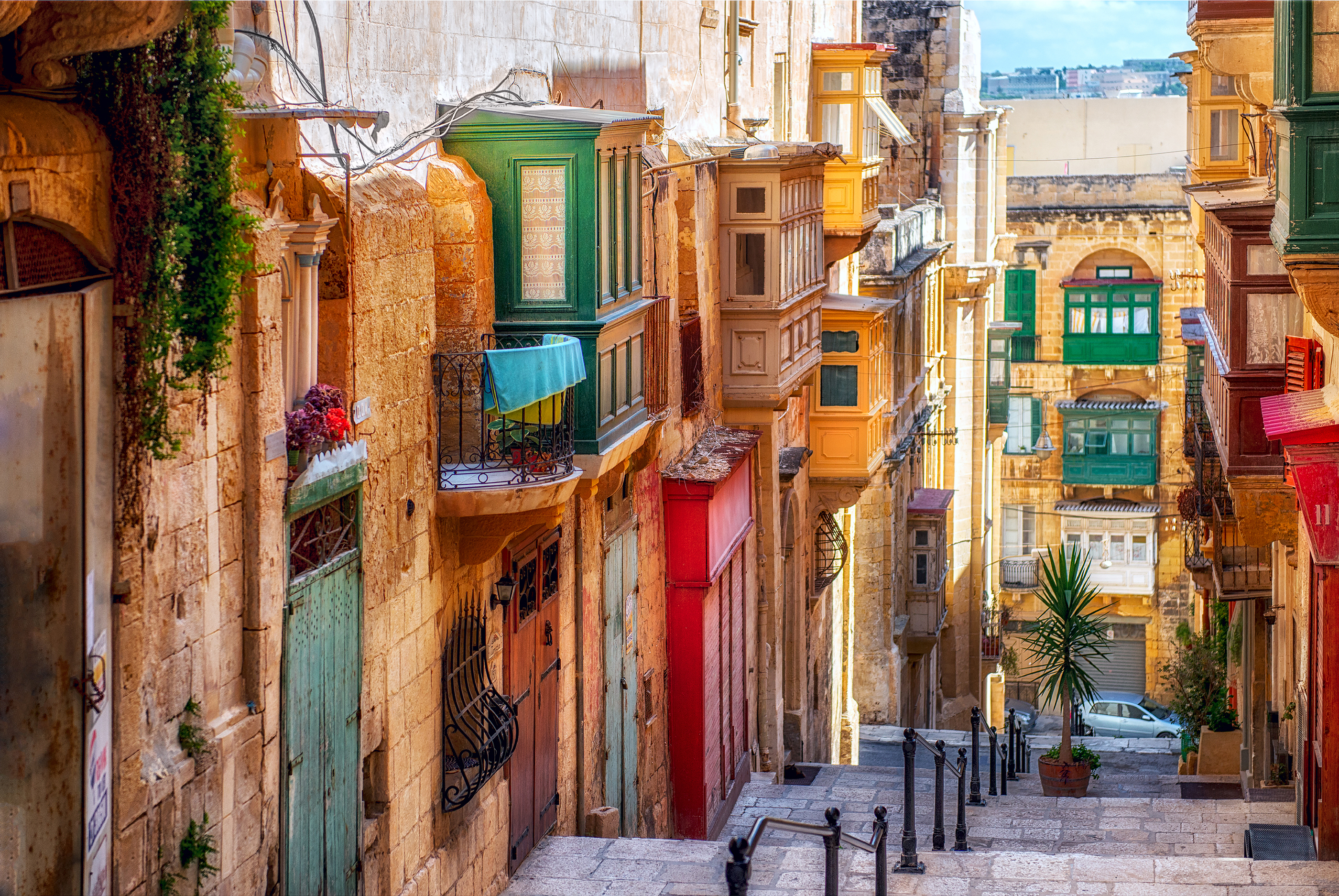 Narrow street in Valletta, the capital of Malta.