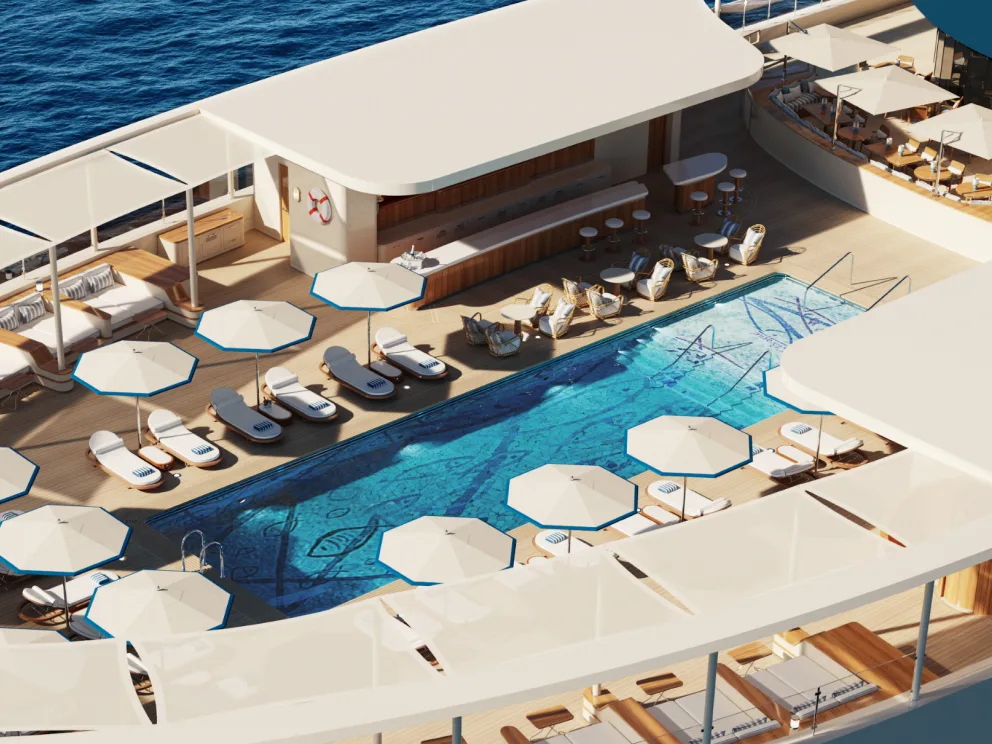 Aerial view of the Four Seasons Yacht pool deck