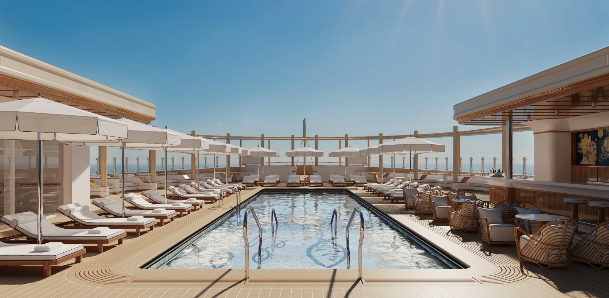 20 Meter langer Piscine Pool am Heck von Four Seasons Yachts