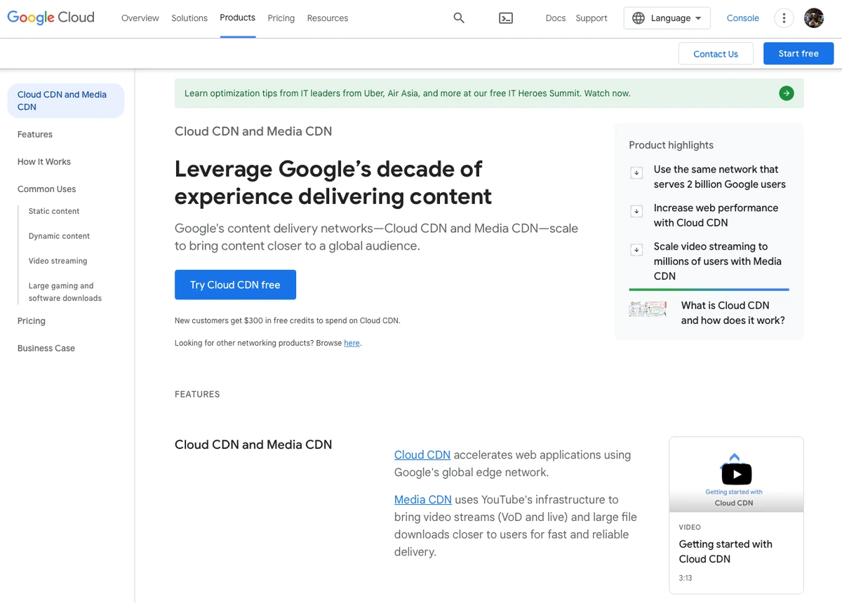 google cloud cdn landing page