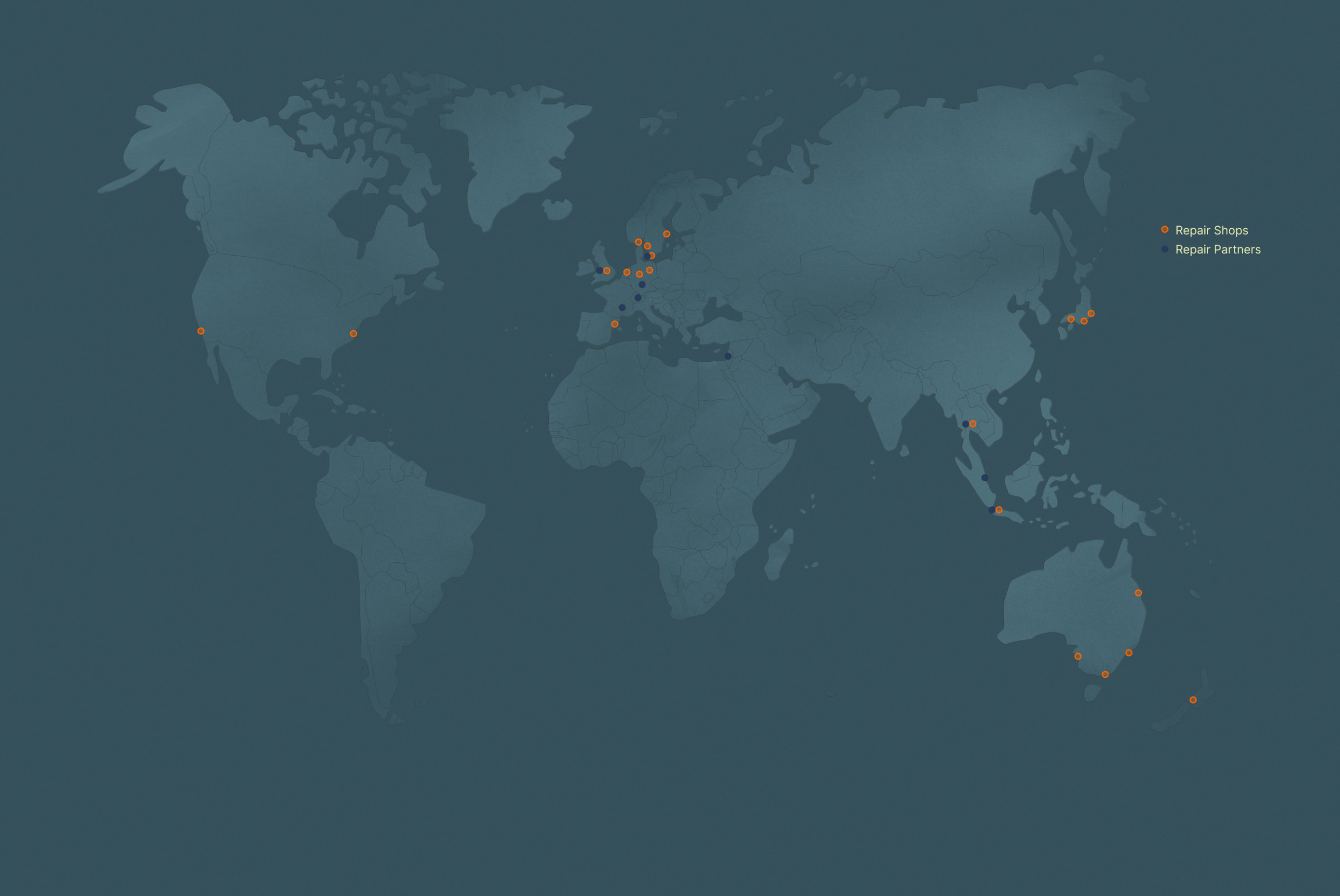 World map showing location of repair spots.