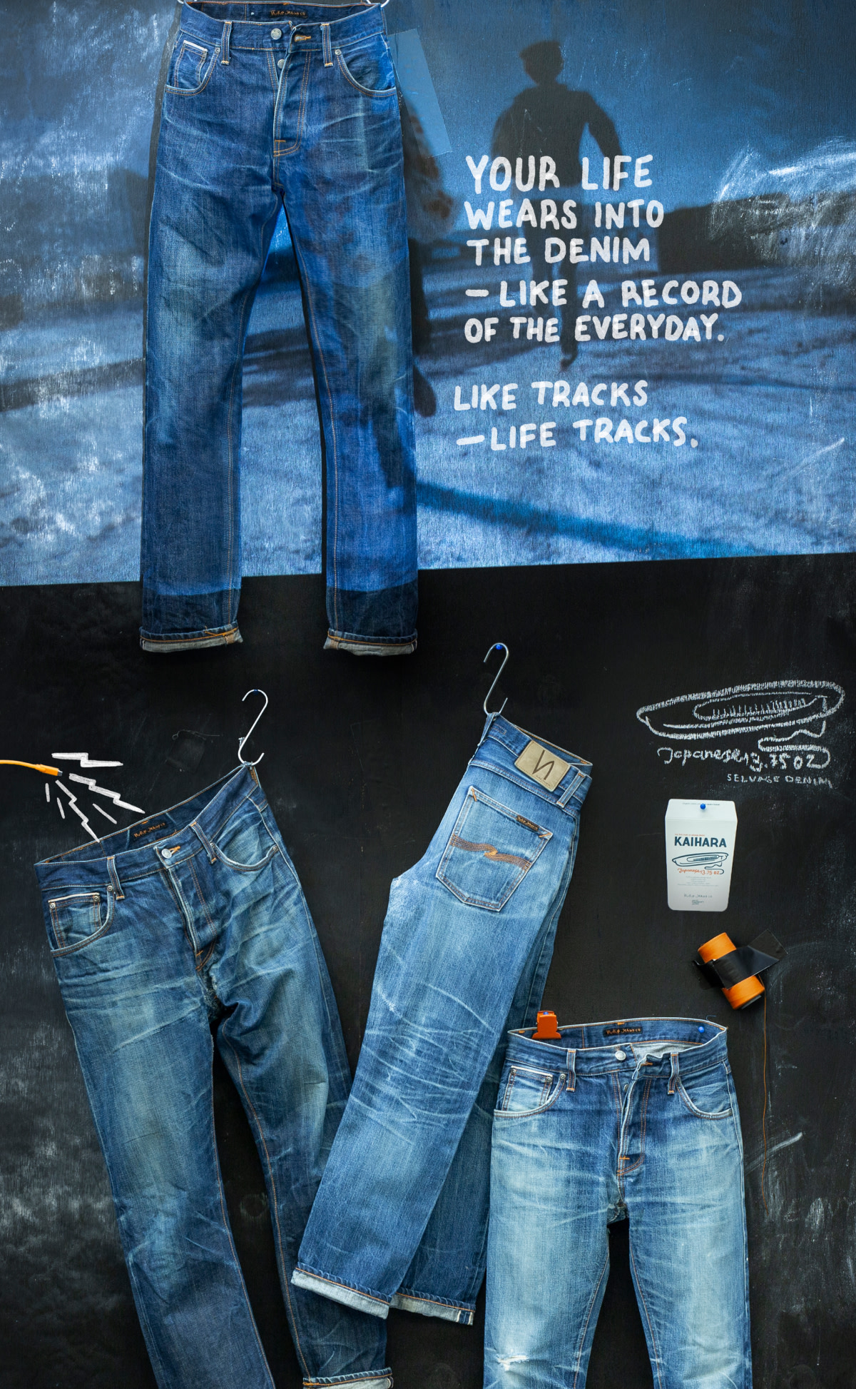 Kaihara selvage dry to worn in. Give it time, and your life will wear into the denim. Creating a record of the everyday. 