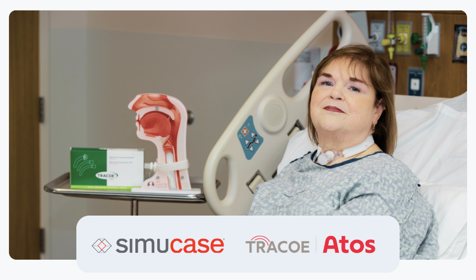 Patient in hospital bed to receive tracheostomy care