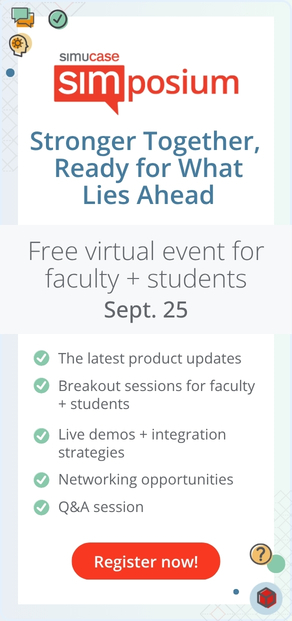 Promotion for Simucase SIMposium event taking place in September 2026 with registration button.