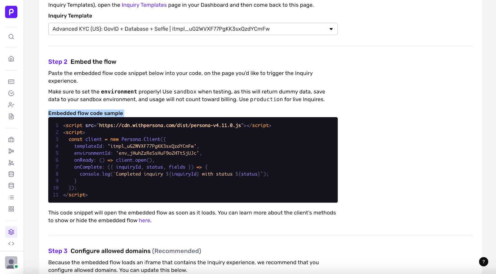 Default code snippet for the Embedded FLow