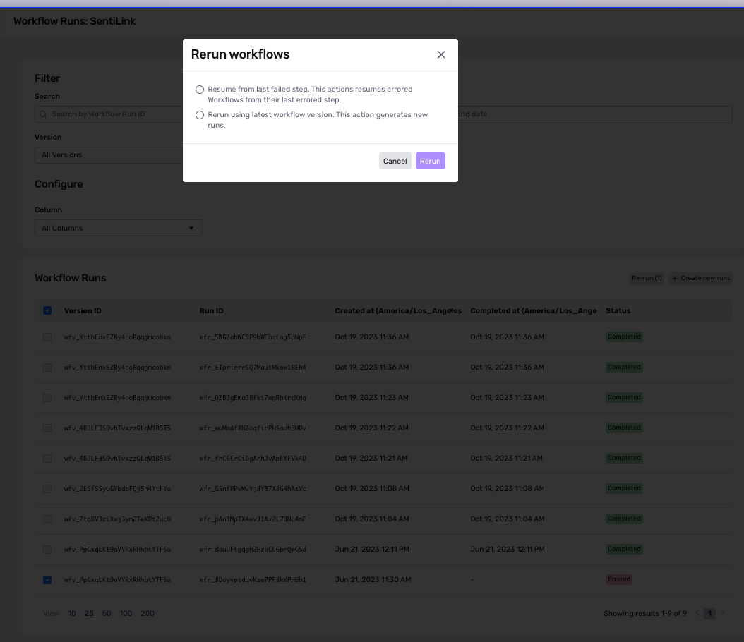 Rerun workflows