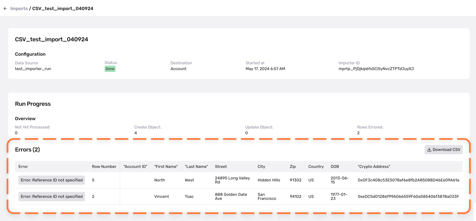 Review errors in Importer runs