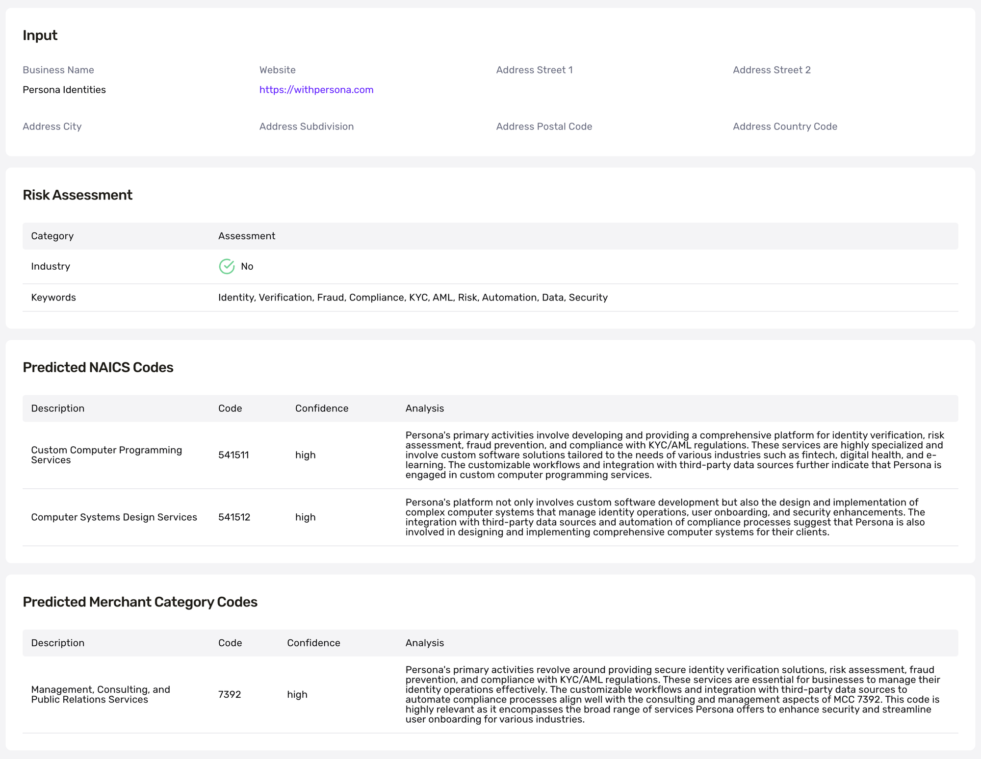 Business Classification Report