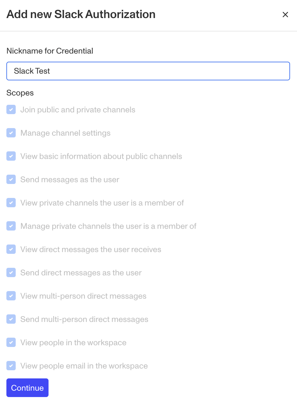 Slack Integration Marketplace - Screenshot - Add new Slack authorization