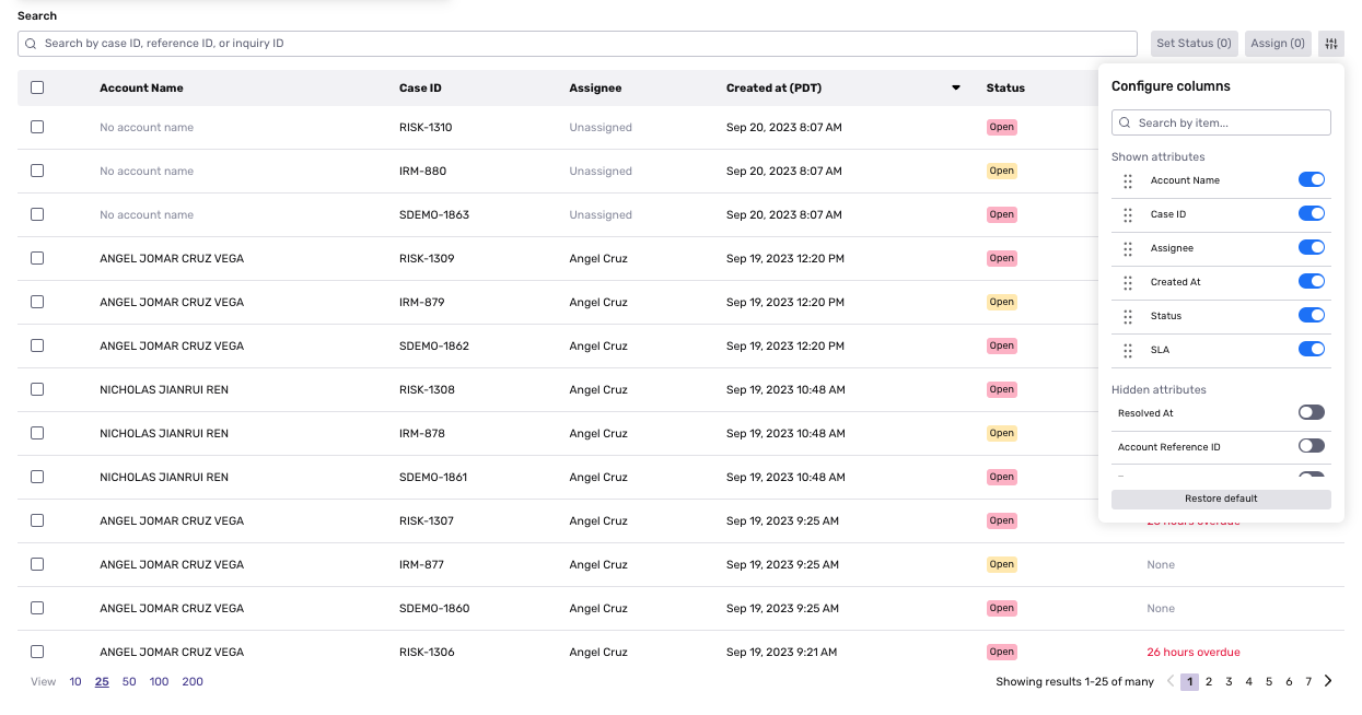 Customizing column visibility and order in Case index view