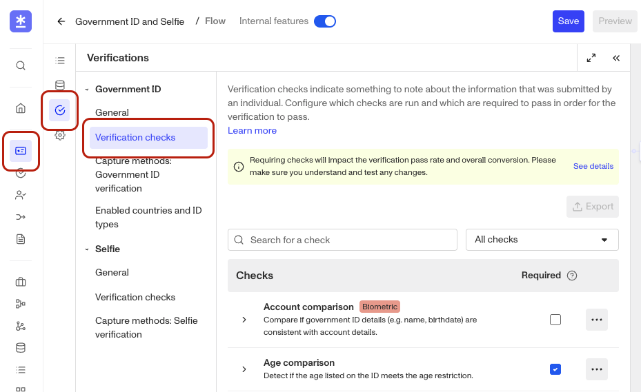Nav to verification checks