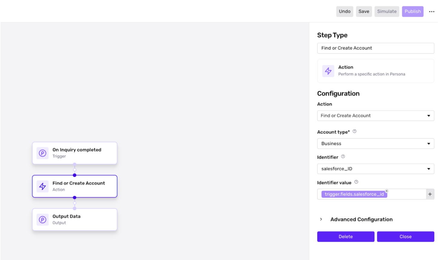 Find or Create Account workflow step