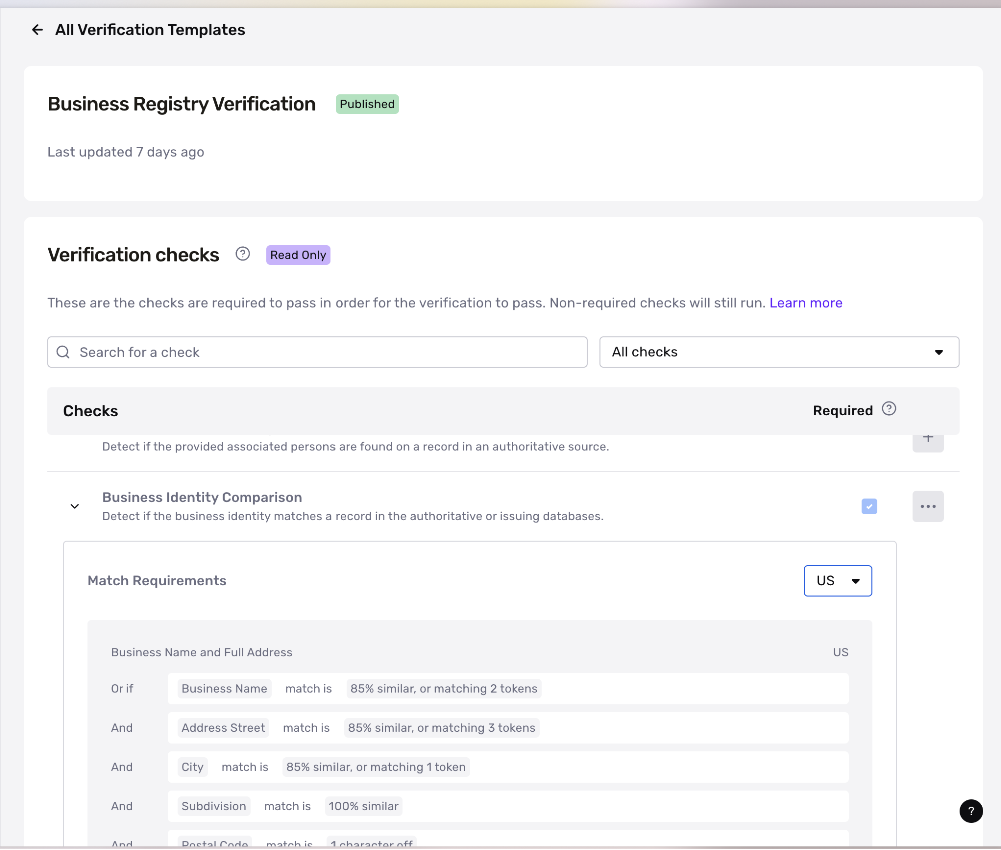 Match groups inside the verification template