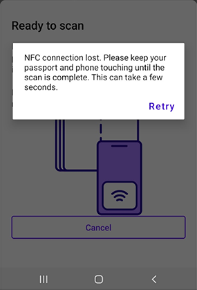 NFC Scan, Android, Error, Lost Connection