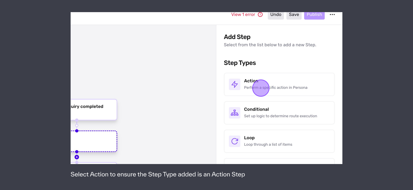 Select Action Step Type