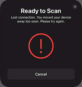 NFC Scan, Android, Error, Lost Connection