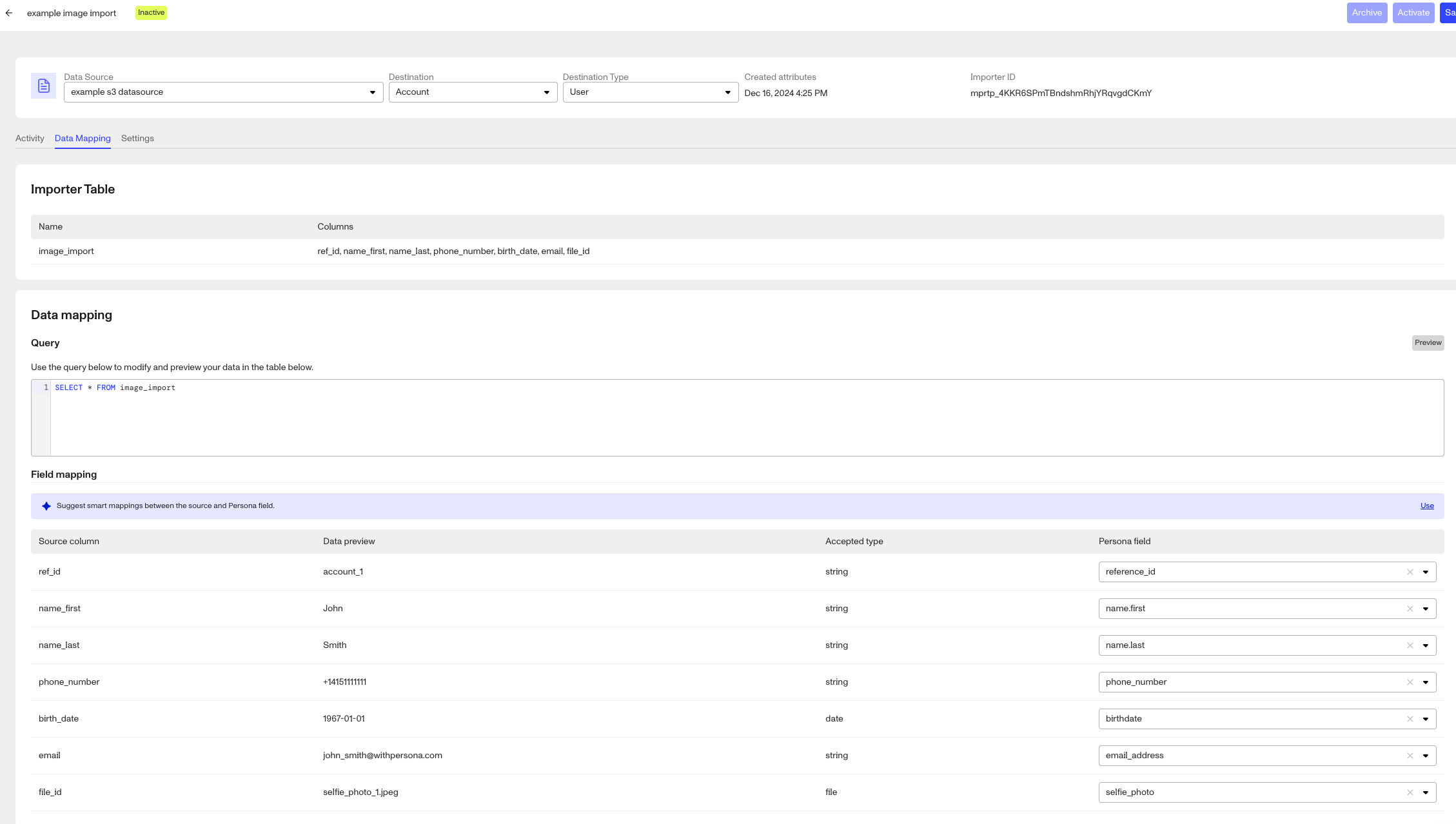 Amazon S3 data source: Example of image import