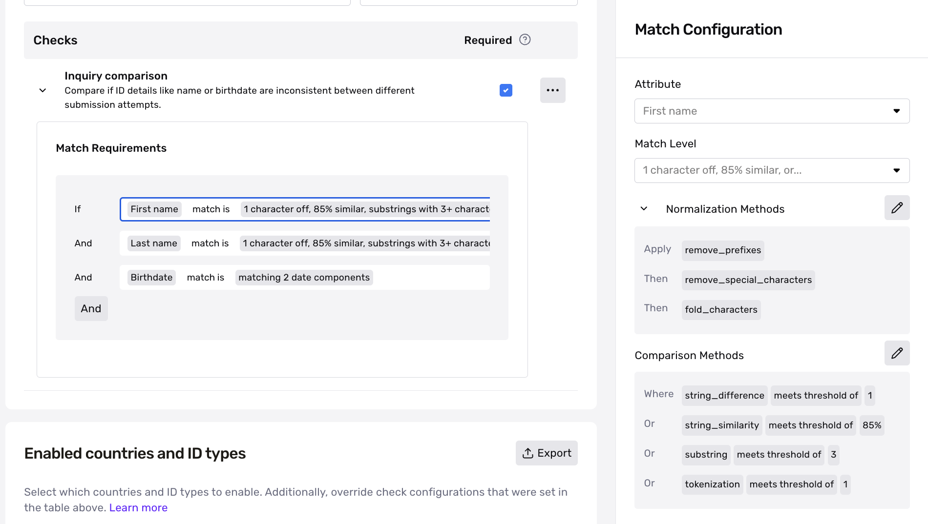 Example Inquiry Comparison Check First Name Conditions