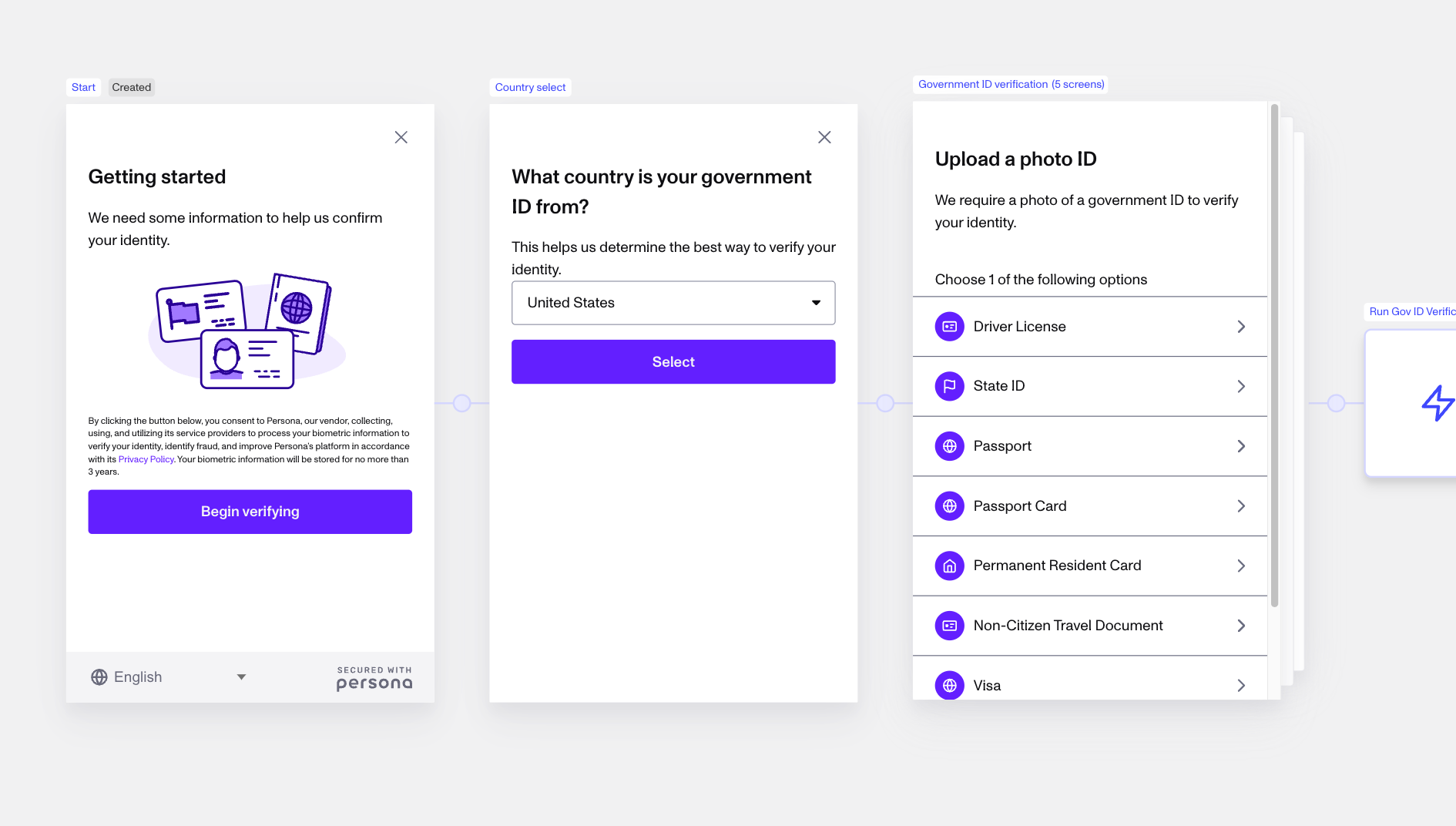 Government ID Verification with Autoclassification Configuration Disabled and Country Select screen present