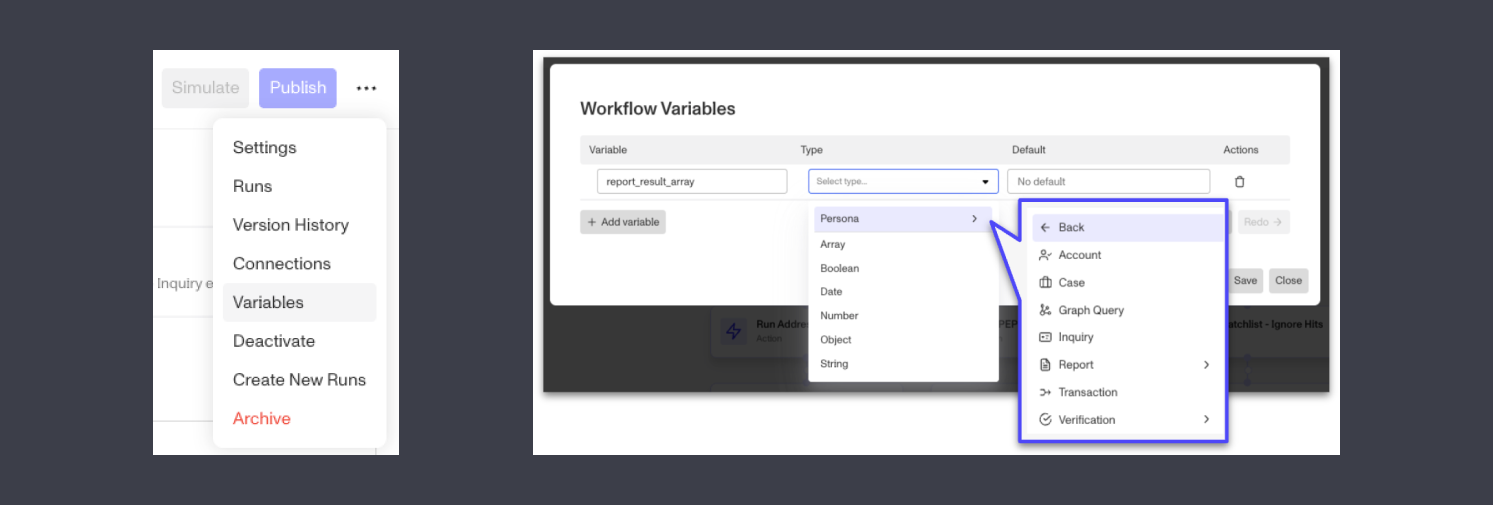 Workflow Variables Panel