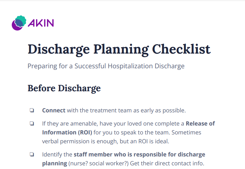 Discharge Planning Checklist Akin Mental Health