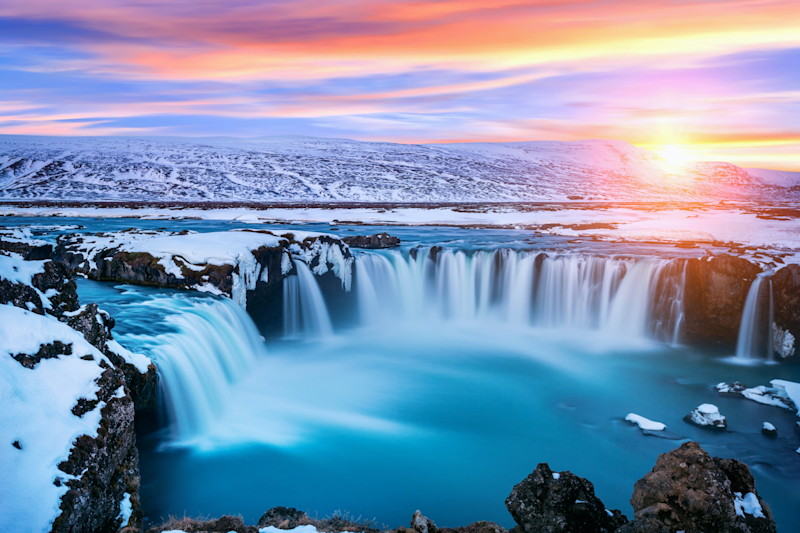 A large flowing waterfall