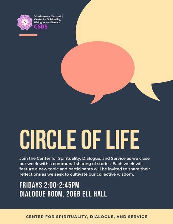 Join the Center for Spirituality, Dialogue, and Service as we close our week with a communal sharing of stories. Each week will feature a new topic and participants will be invited to share their reflections as we seek to cultivate our collective wisdom.