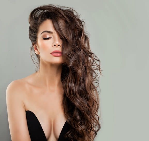 Alluring Woman Fashion Model in Black Bra on Banner Background