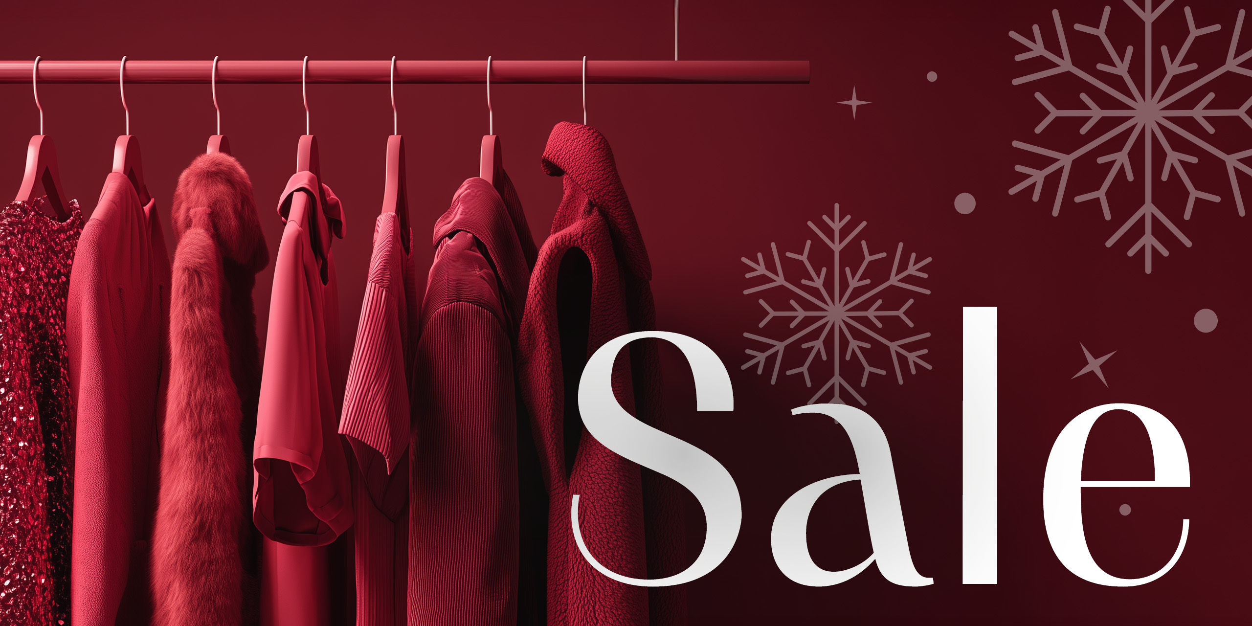 Ein Model mit Clutch und Hosenanzug posiert vor rotem Hintergrund. Eine große, hellrote 0% Zahl ist im Hintergrund zu sehen.