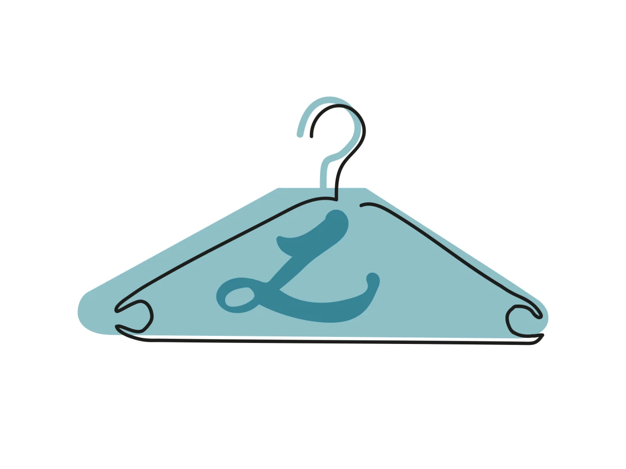 Das Symbol zeigt einen Kleiderbügel mit einem 'L', das symbolisiert exklusive und individuelle Modeauswahl. Das Symbol zeigt einen Kleiderbügel mit einem 'L', das symbolisiert exklusive und individuelle Modeauswahl.