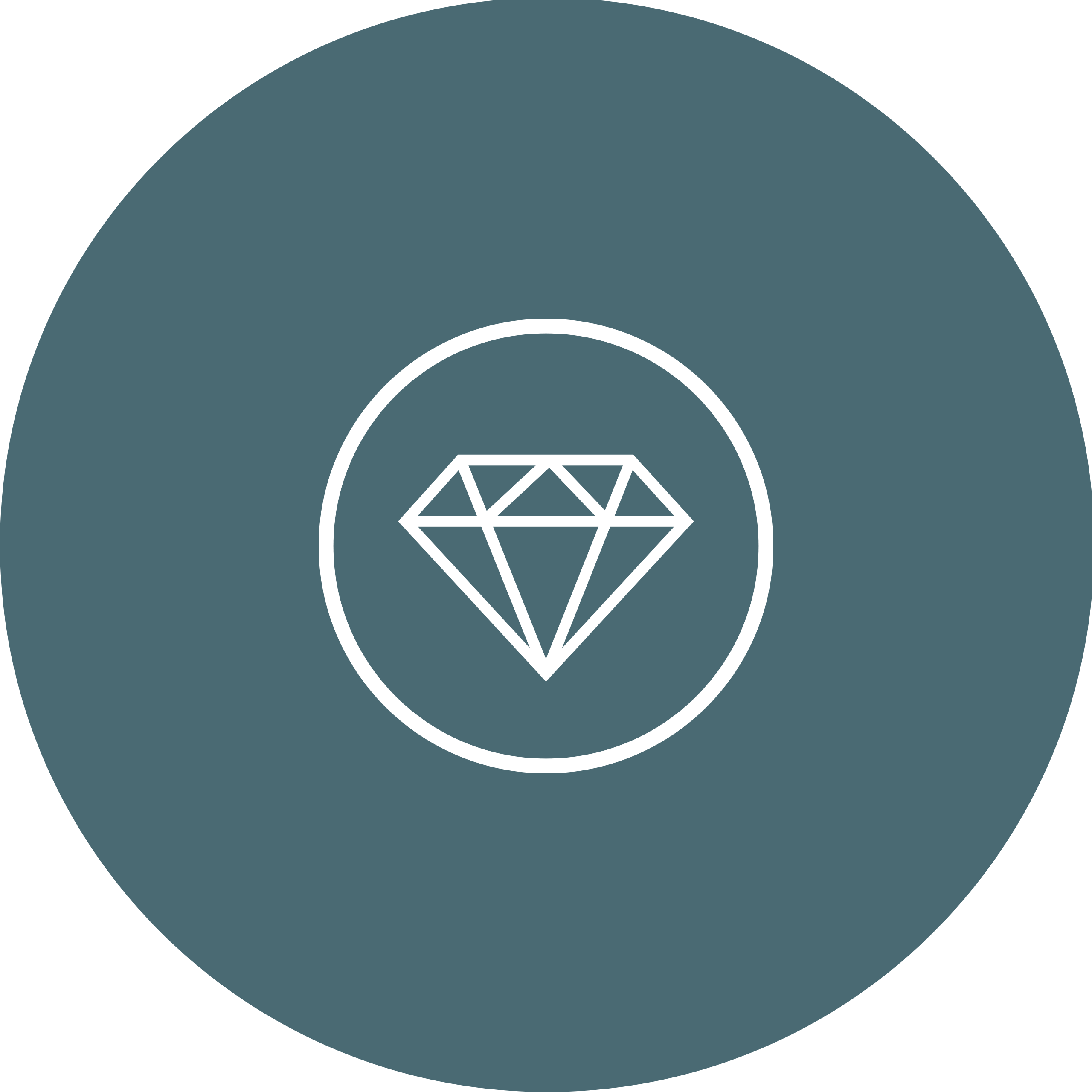 Icon eines Diamanten in einem petrolfarbenem Kreis.