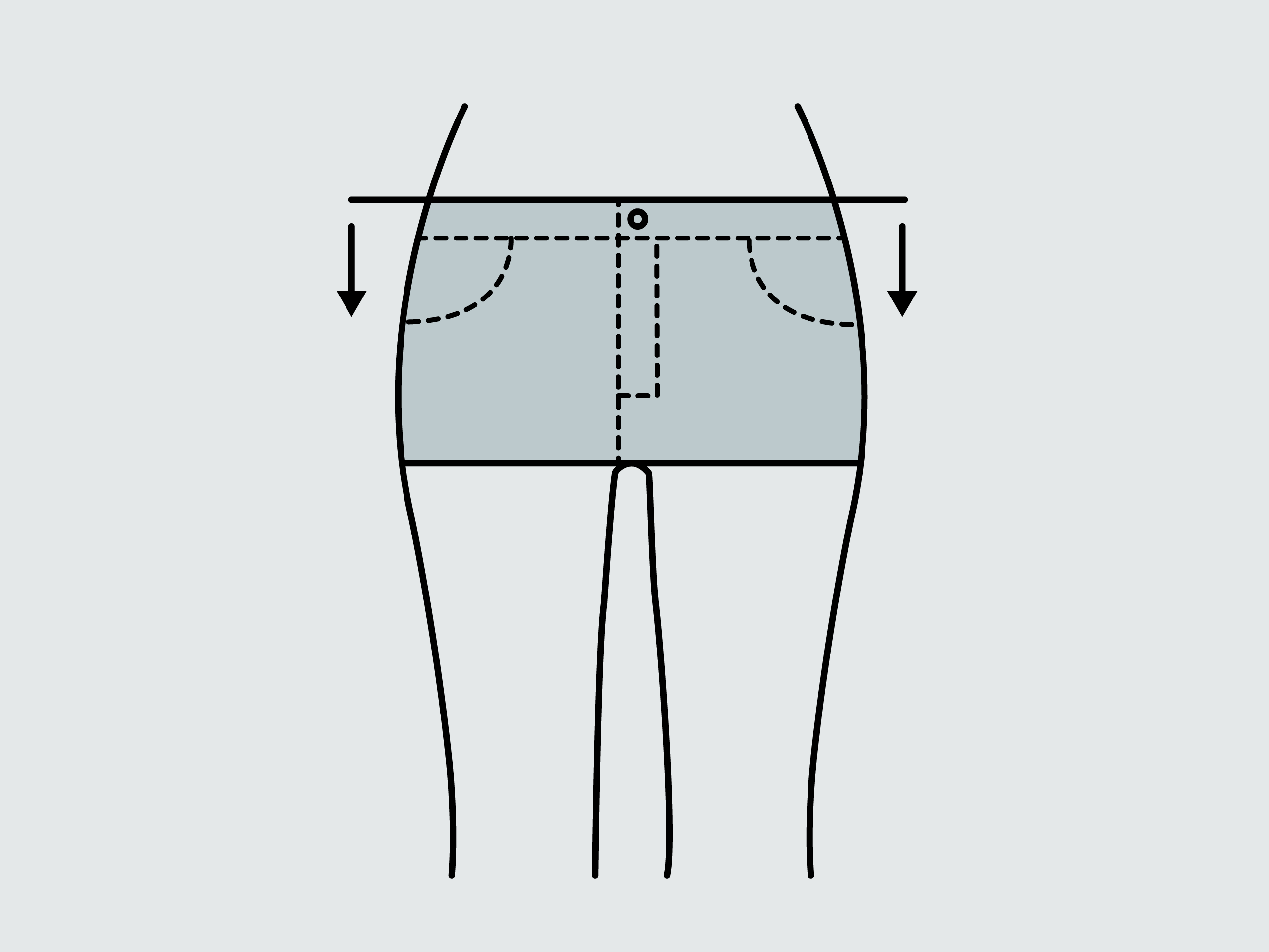 Illustration von einer Damenhose mit vertiefter Leibhöhe.